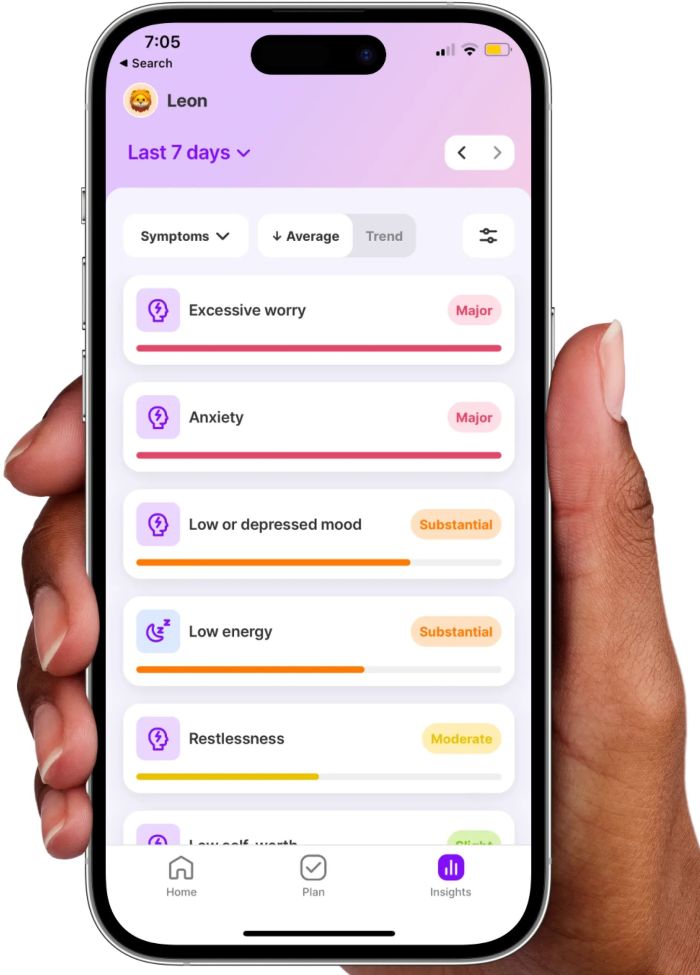 Smartphone displaying behavioral health symptom tracking